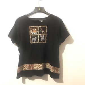 Vintage Jason Maxwell Woman Safari Animal Print Short Sleeve T-Shirt